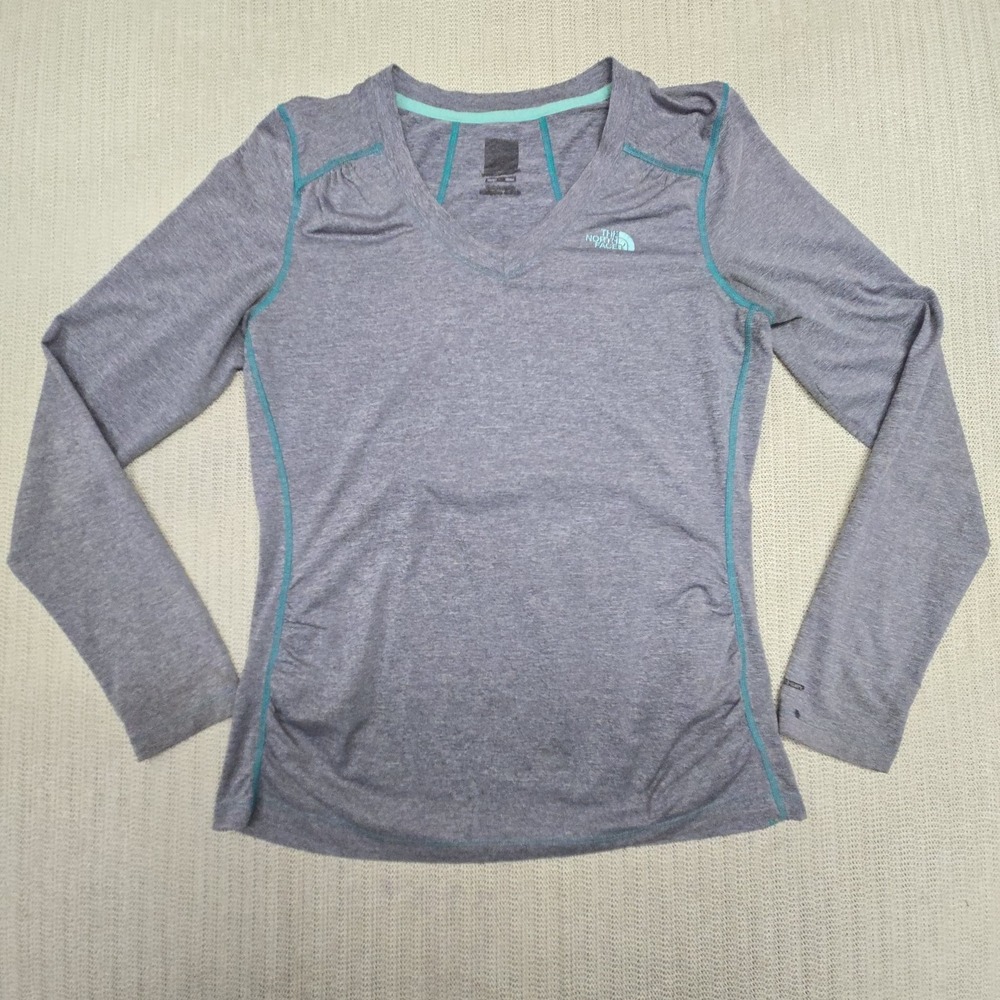 The North Face Shirt Womens Large Gray FlashDry V Neck Long Sleeve Athletic
